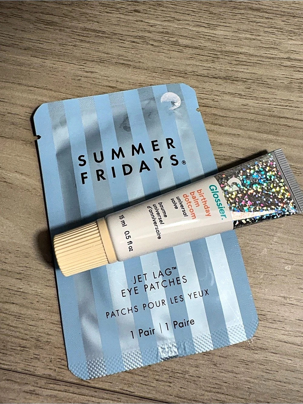 Glossier Birthday Balm Dotcom Lip Balm & Jet Lag Eye Patches NWT